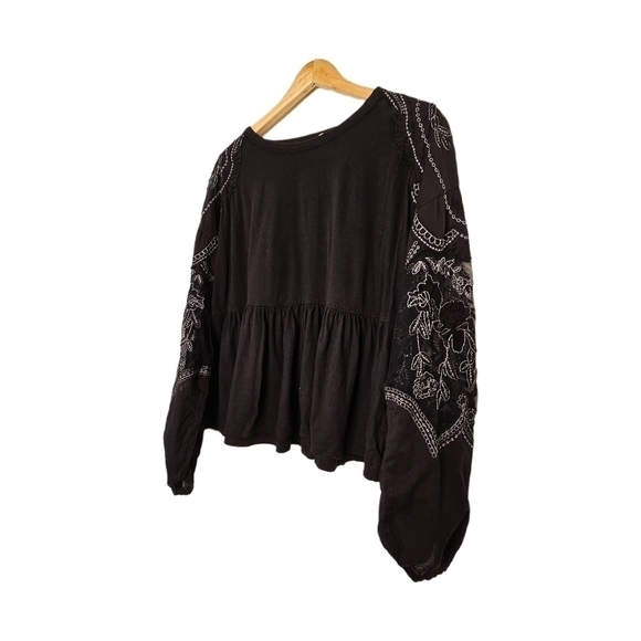 Free People Bewitched Boho Black puff sleeve peplum top small - Picture 8 of 11